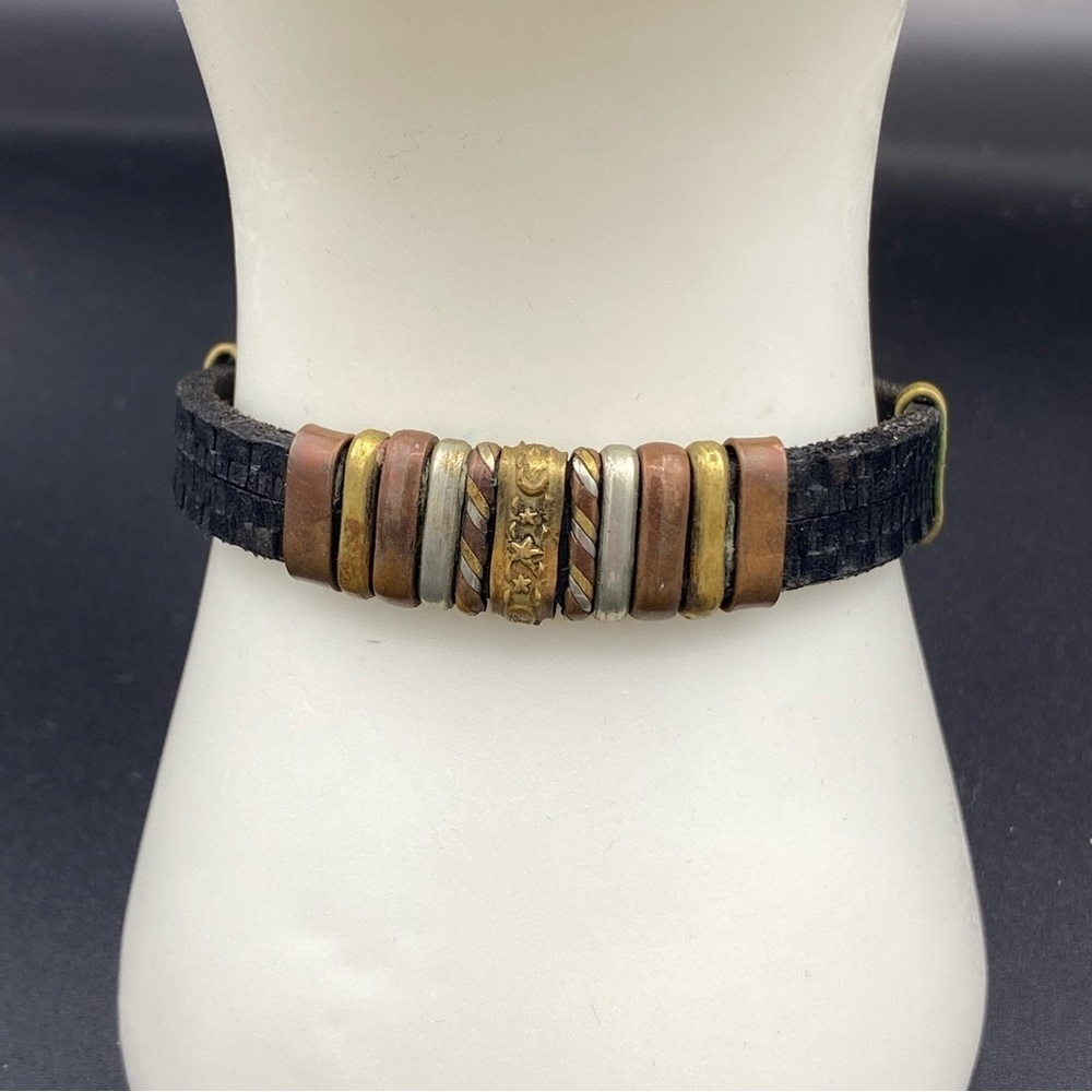 Black leather and brass healing bracelet